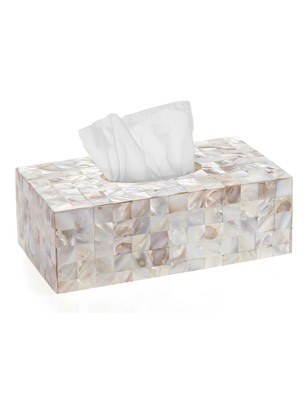 Milano NWT Mother Of Pearl Mosaic Rectagular Tissue Box Cover In Cream/Brown